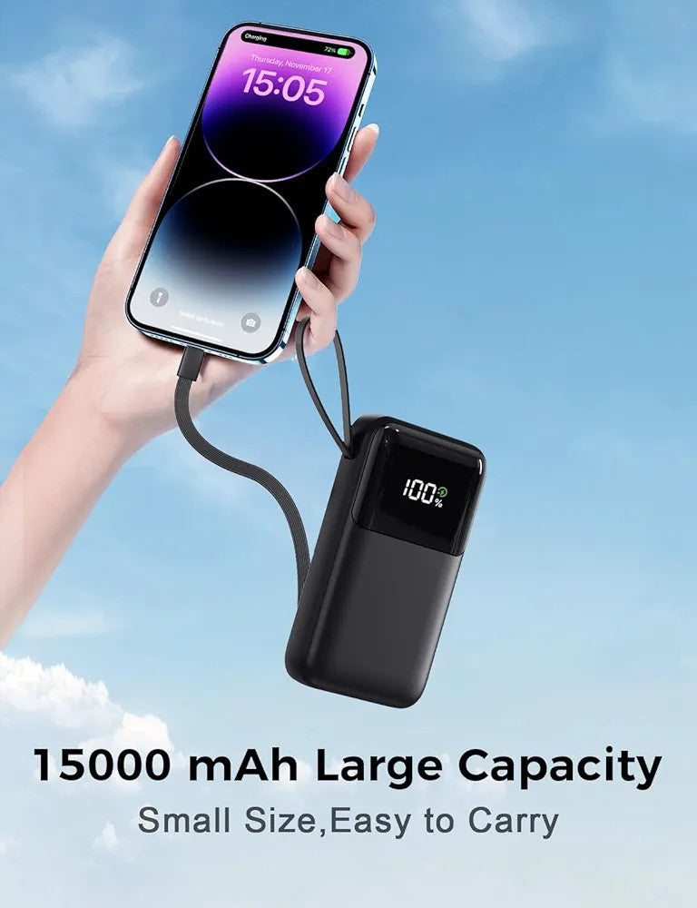 Power Bank, 22.5 W 15000 mAh Mini Power Bank, Fast Charging USB-C Portable Charger, PD 3.0 QC 3.0 External Mobile Phone Batteries, 6 Outputs & 3 Inputs, Compatible with iPhone, Tablet and More
