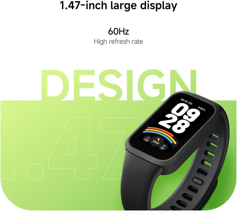 XIAOMI Smart Band 9 Active, Sports fitness tracker, 1.47'' TFT display, 60Hz high refresh rate, 18 Days Battery Life, sleep and health monitoring, 50 sports modes, 5ATM, iOS & Android, Black