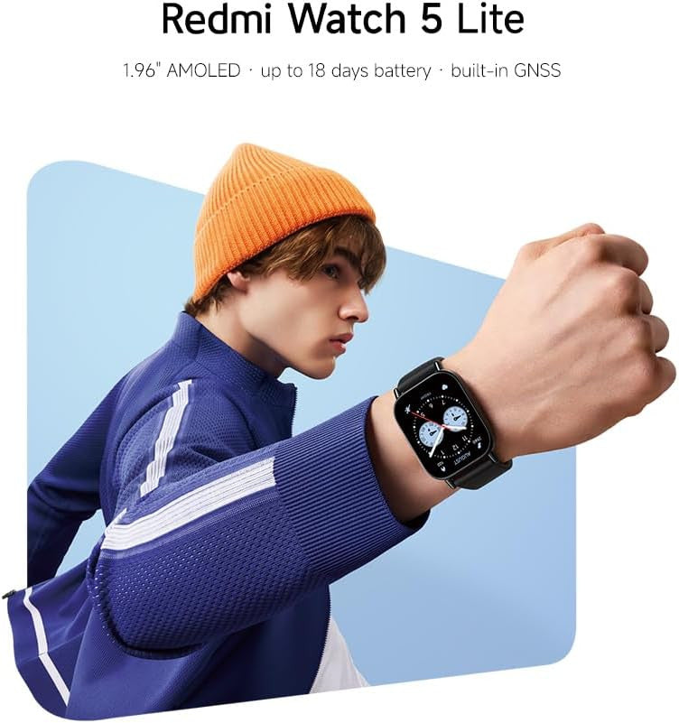 Xiaomi Redmi Watch 5 Lite Smartwatch with 1.96″ AMOLED Display, Built-in GPS, Bluetooth Calling, SpO₂ & Heart Rate Monitoring, 150+ Sports Modes, Up to 18-Day Battery Life, 5ATM Water Resistance