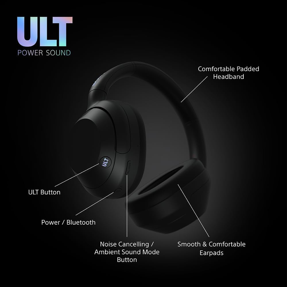 Sony ULT WEAR Over Ear Wireless Noise Cancelling Headphones with ULT POWER SOUND, Ultimate Deep Bass, Clear Call Quality, Up to 30hr Battery Life, Alexa & Google Assistant, IOS & Android - Black