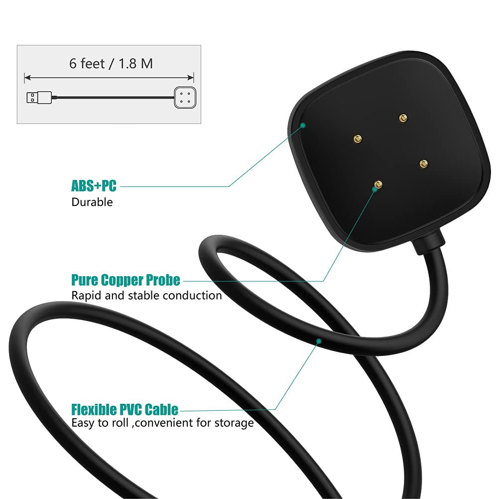 TUSITA [Magnetic Charger Compatible with Fitbit Versa 3 4, Sense 1 2 (No for Versa 1 2, Versa Lite) – 6ft 180 cm USB Charger Charging Cable – Accessories for Smart Watch