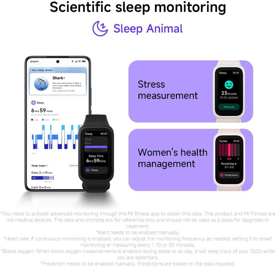 XIAOMI Smart Band 9 Active, Sports fitness tracker, 1.47'' TFT display, 60Hz high refresh rate, 18 Days Battery Life, sleep and health monitoring, 50 sports modes, 5ATM, iOS & Android, Black