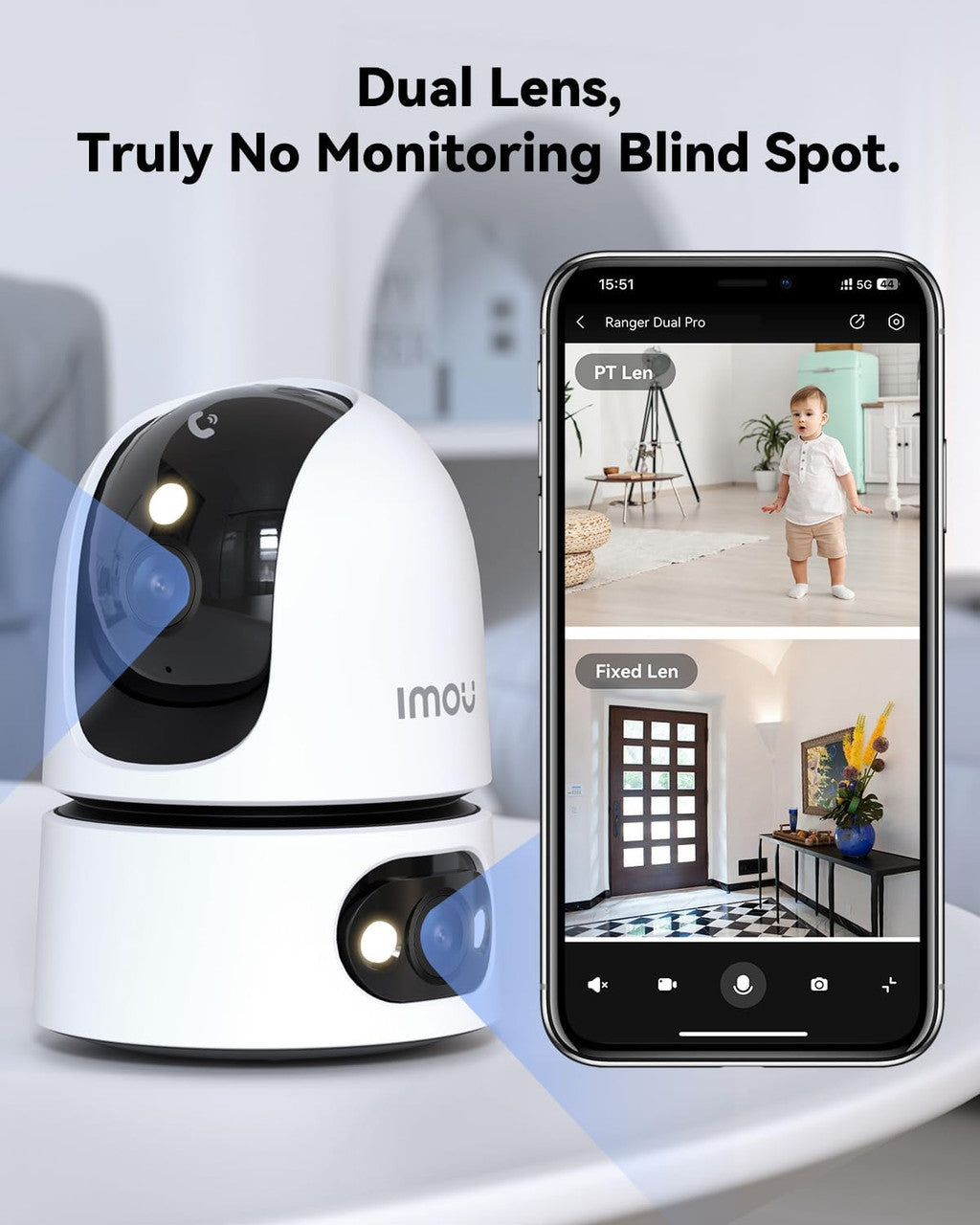 Imou Dual-Lens 2K+2K Indoor Security Camera, House Security Camera 360°Full Coverage, Pet Baby Camera with APP, Color Night Vision, Human/Pet/Sound/Motion Detection, Siren Spotlight, 2.4/5GHz Wifi