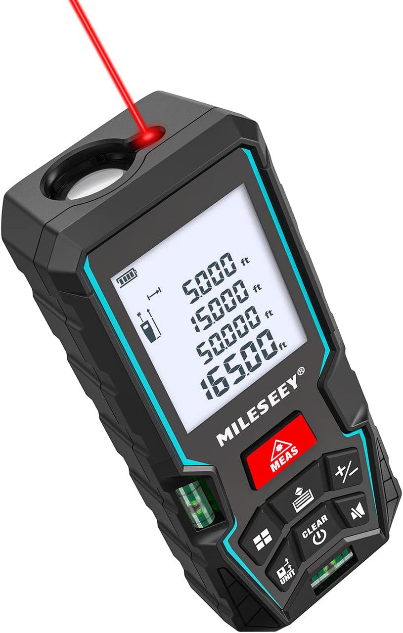 Laser Measure Device 50M, MiLESEEY Laser Distance Meter With 2 Spirit Level Bubbles, ±2mm Accuracy, 2 inch LCD Backlight, Pythagorean Mode, Measure Distance, Area/Volume Calculation