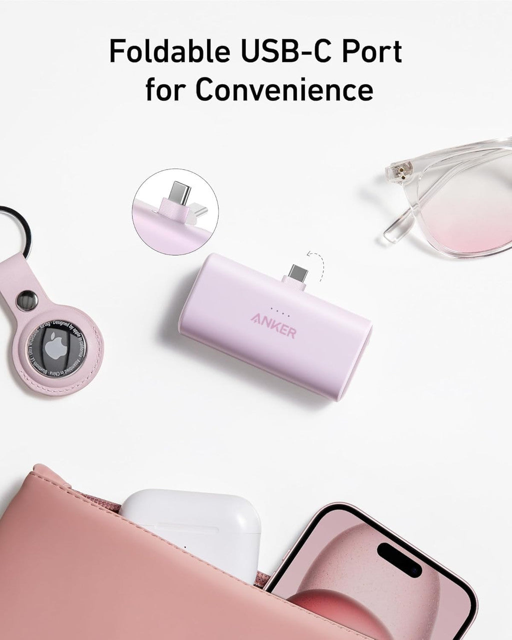 Anker Nano Power Bank, Mini Portable Charger with Built-In Foldable USB-C Connector, 5,000mAh Battery Pack 22.5W, For iPhone 17/16, Samsung S23 Series, Note20 Series, Huawei, iPad, AirPods, and More