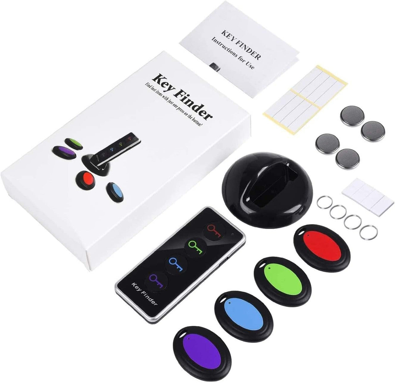Key Finder Key Finder, Reyke Remote Finder Wireless RF Object Finder with LED Torch for Keys, Wallet, Phone and Pet Tracker (RF Transmitter, 4 Receivers)
