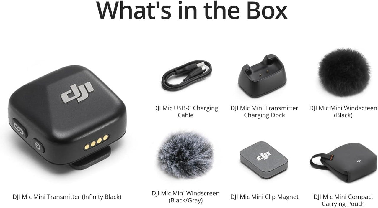 DJI Mic Mini Transmitter (Infinity Black), Wireless Lavalier Microphone, Ultralight, Detail-Rich Audio, OsmoAudio, Noise Cancelling, Clip On Bluetooth Phone Microphone for Camera/iPhone/Android