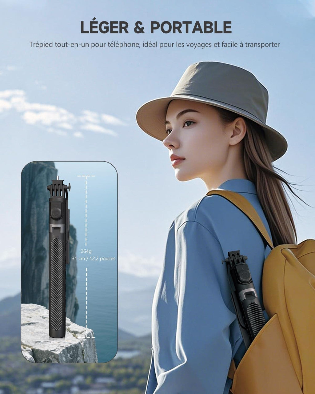 RISEOFLE 180 cm Mobile Phone Tripod & Selfie Stick, Aluminium Integrated Extendable Tripod for Smartphone, Portable Travel Tripod Stand with Wireless Remote Control for iPhone/Samsung/Android/Camera