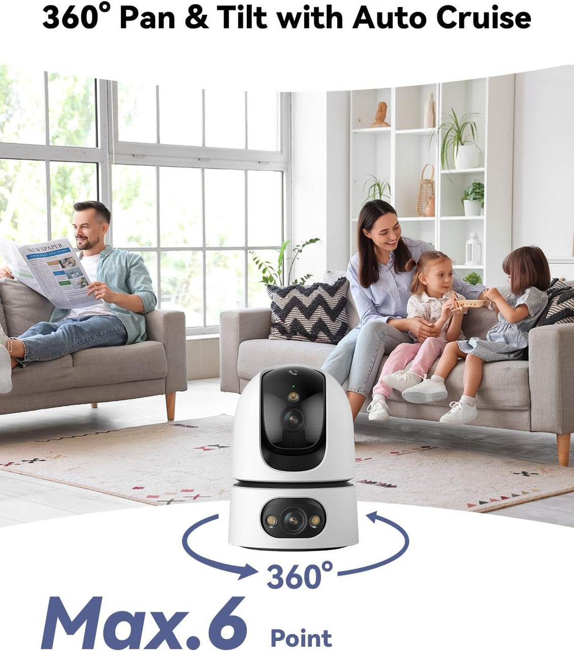 Imou Dual-Lens 2K+2K Indoor Security Camera, House Security Camera 360°Full Coverage, Pet Baby Camera with APP, Color Night Vision, Human/Pet/Sound/Motion Detection, Siren Spotlight, 2.4/5GHz Wifi
