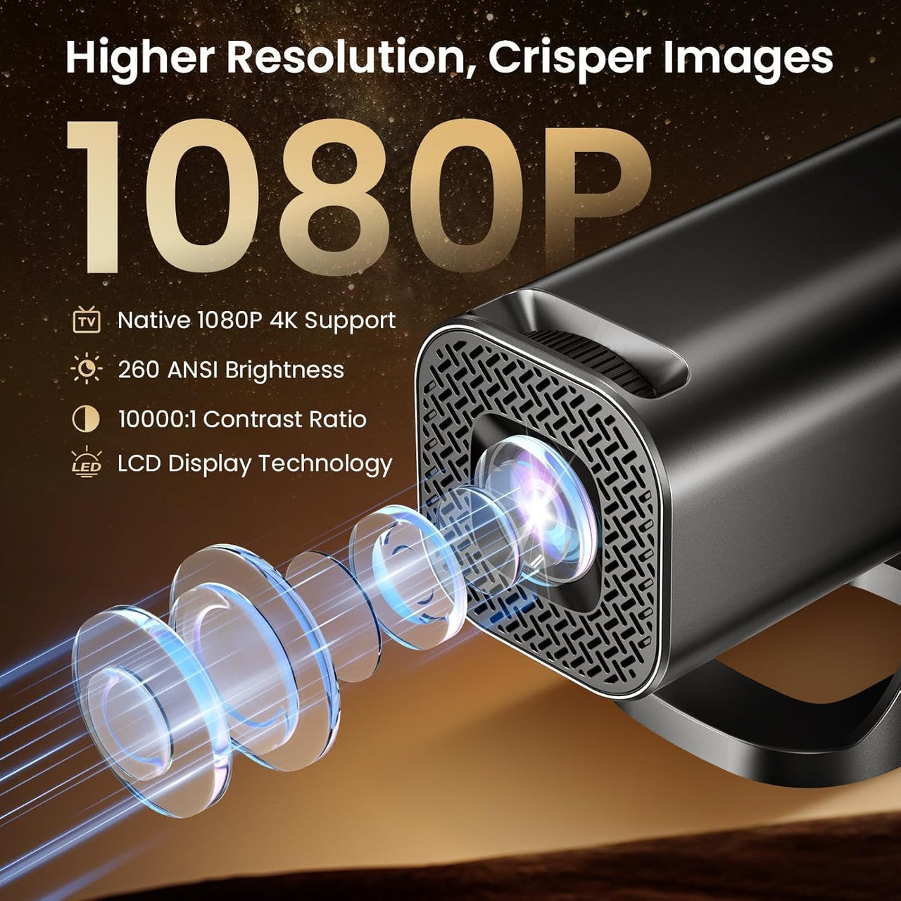 Mini Projector 4K 1080P Support, Mini Projector 22000L with Android 12.0, WiFi 6 and Bluetooth 5.4, Home Cinema Smart Projector with Car Keystone Mobile Phone 270° Rotation for PC/HDMI/USB/TF Card