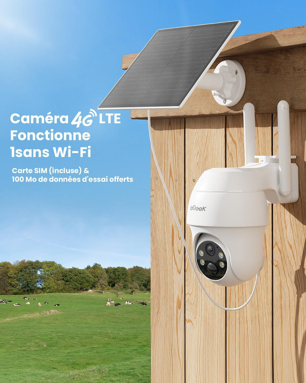 ieGeek 4G LTE Outdoor Surveillance Camera Battery with SIM Card, 2K Outdoor Solar Surveillance Camera with PIR Detection, 350°/90° Swivel, 15 m Colour Night Vision, 2-Way Audio, IP66