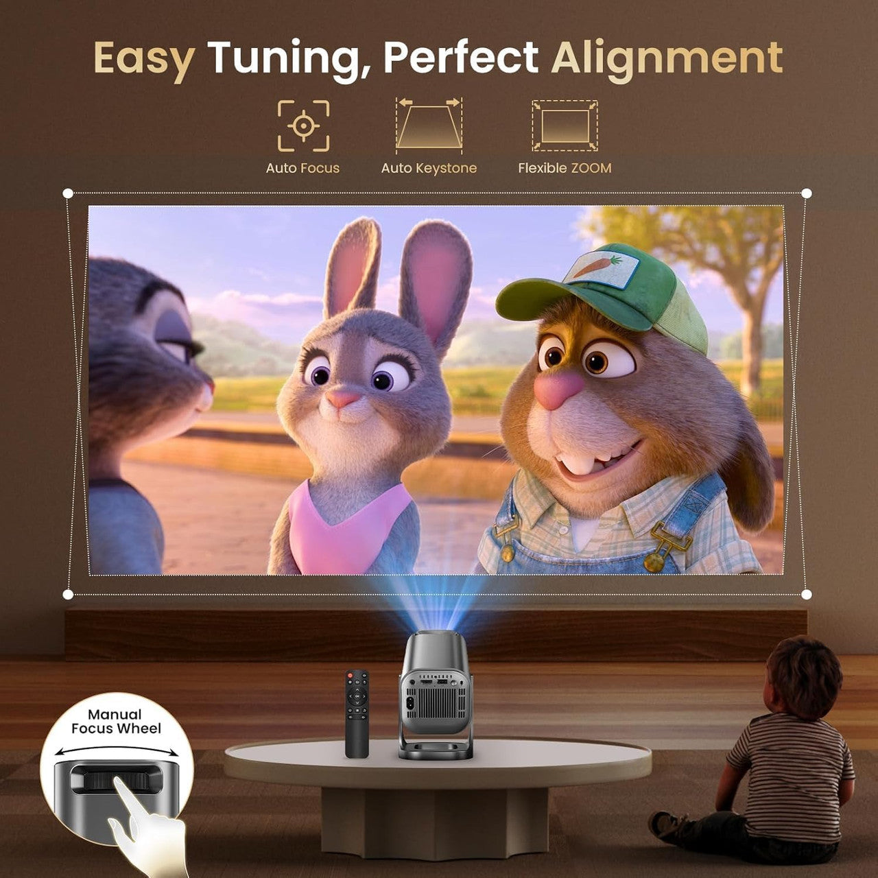 Mini Projector 4K 1080P Support, Mini Projector 22000L with Android 12.0, WiFi 6 and Bluetooth 5.4, Home Cinema Smart Projector with Car Keystone Mobile Phone 270° Rotation for PC/HDMI/USB/TF Card