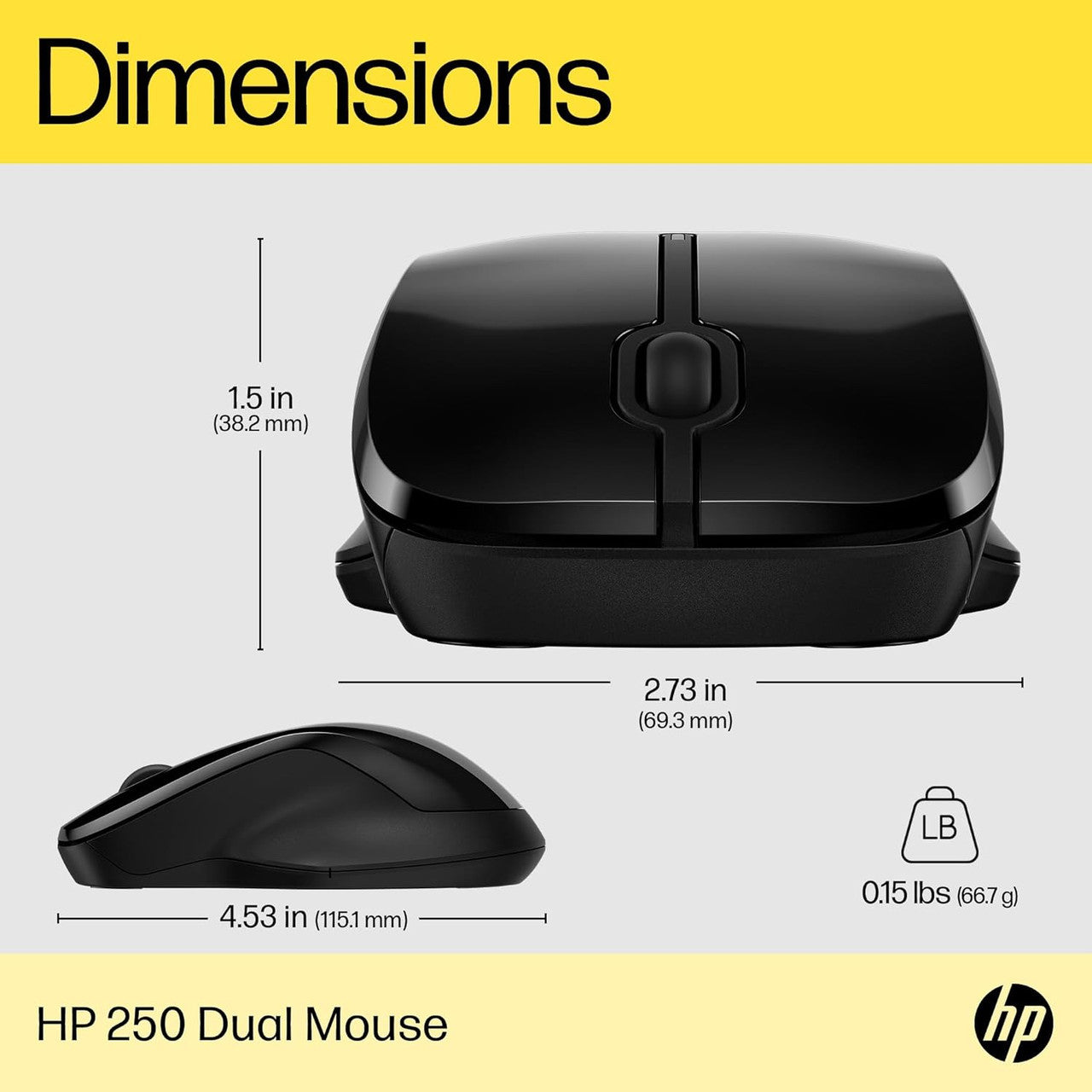 HP 250 Dual Mouse, For Computer or Laptop, Multi-OS & Device Compatibility, Dual-Mode 2.4 GHZ or Bluetooth Connectivity, Multi-Surface Technology, 1 Year Battery Life, Ambidextrous, Black