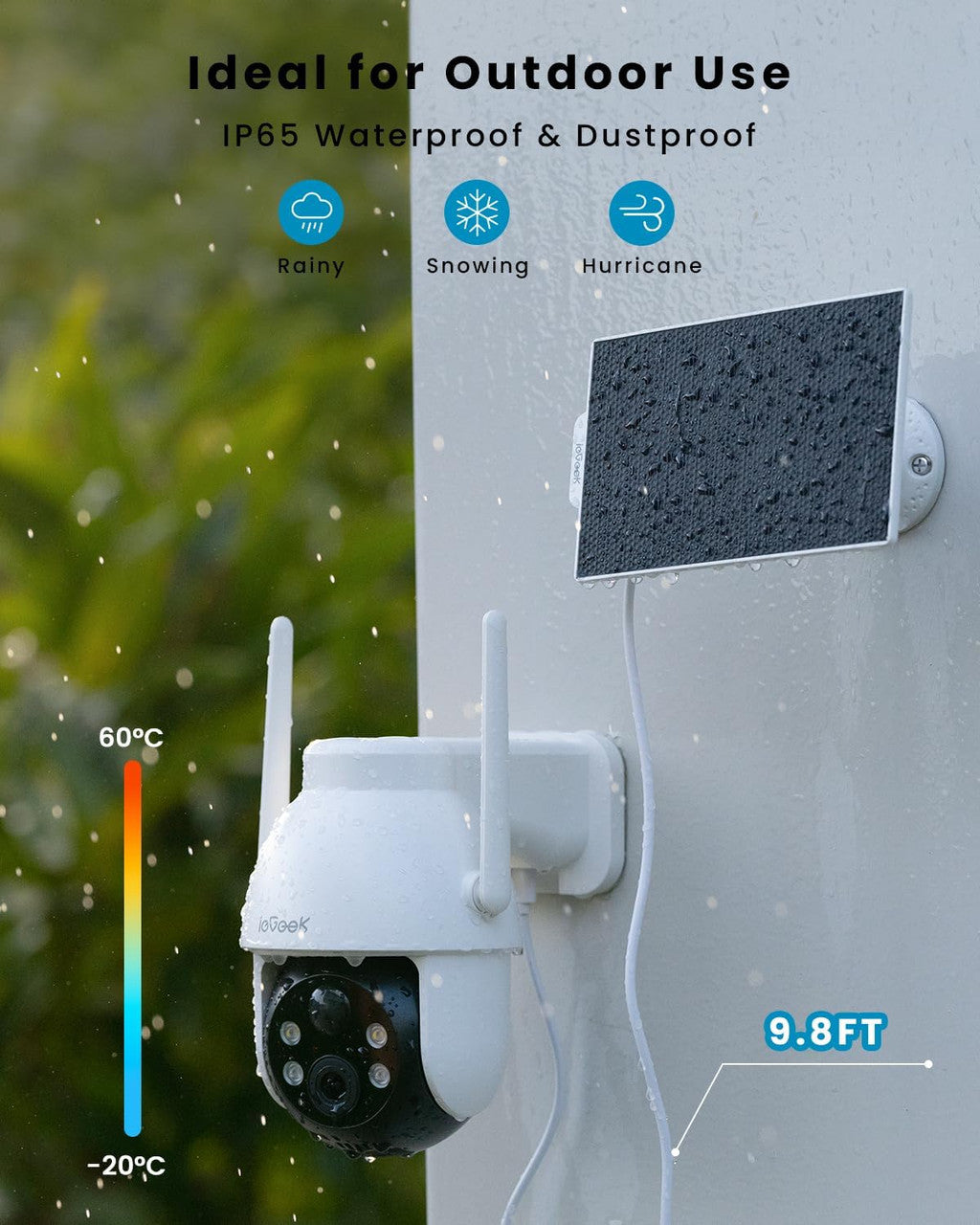 ieGeek 2K Solar Security Camera Outdoor Wireless, 360° Pan Battery Camera with Solar Panel, Wifi CCTV Camera Systems, Color Night Vision, PIR Motion Detection, 2-Way Audio, Works with Alexa