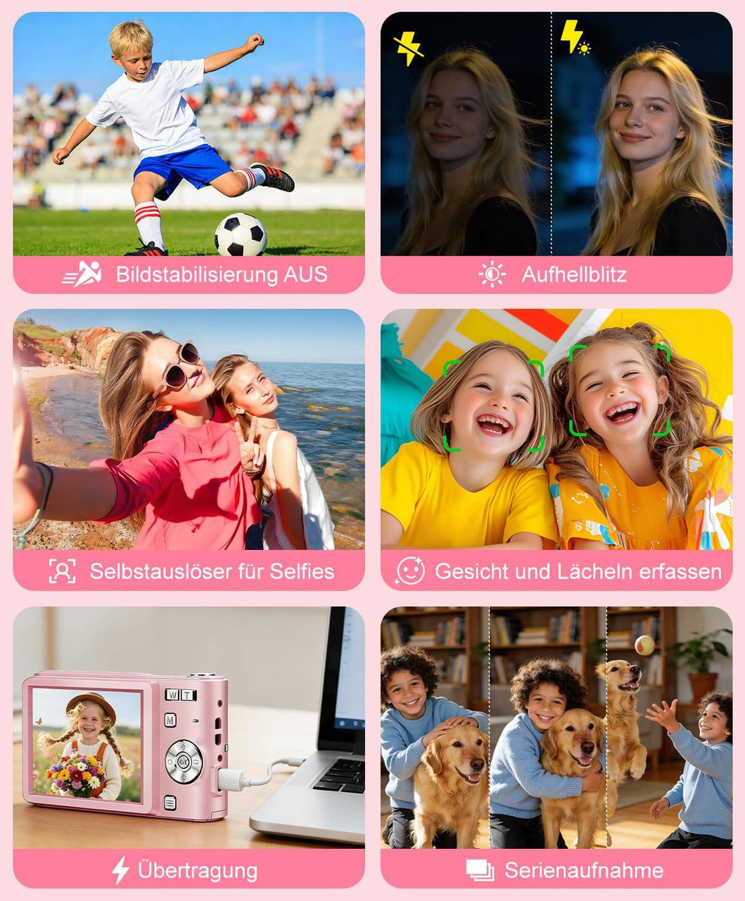 Digital Camera 50MP Photo Camera 1080P Video Camera with 16X Digital Zoom, 2.4 Inch Screen Vlogging Camera Mini Compact Camera for Children Teenagers 8G Card (Pink)
