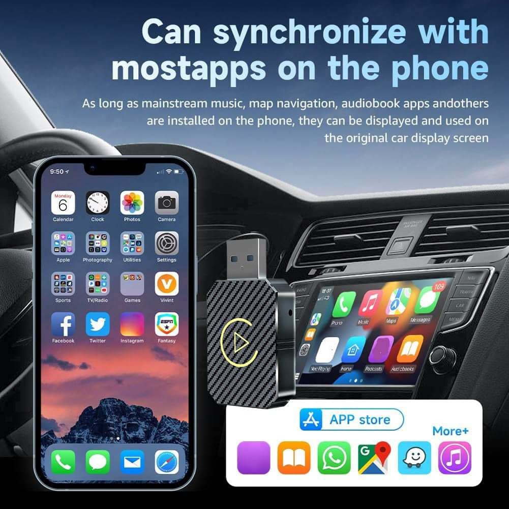 Wireless Adapter for CarPlay - Upgrade 2025, Wireless USB/Type-C Adapter, Fast and Stable Connection Without Delays, Compatible with iOS 12+