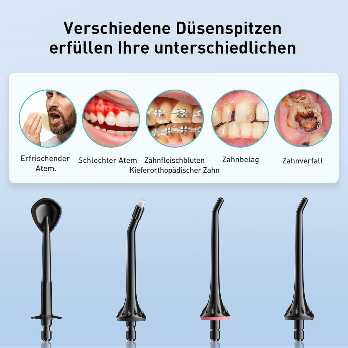 COSLUS Oral Irrigator Wireless Electric Tooth Cleaner: 4 Modes Oral Irrigator Wireless 300 ml Water Tank Oral Irrigator Quick Charge for 30 Days Battery Life Interdental Cleaner