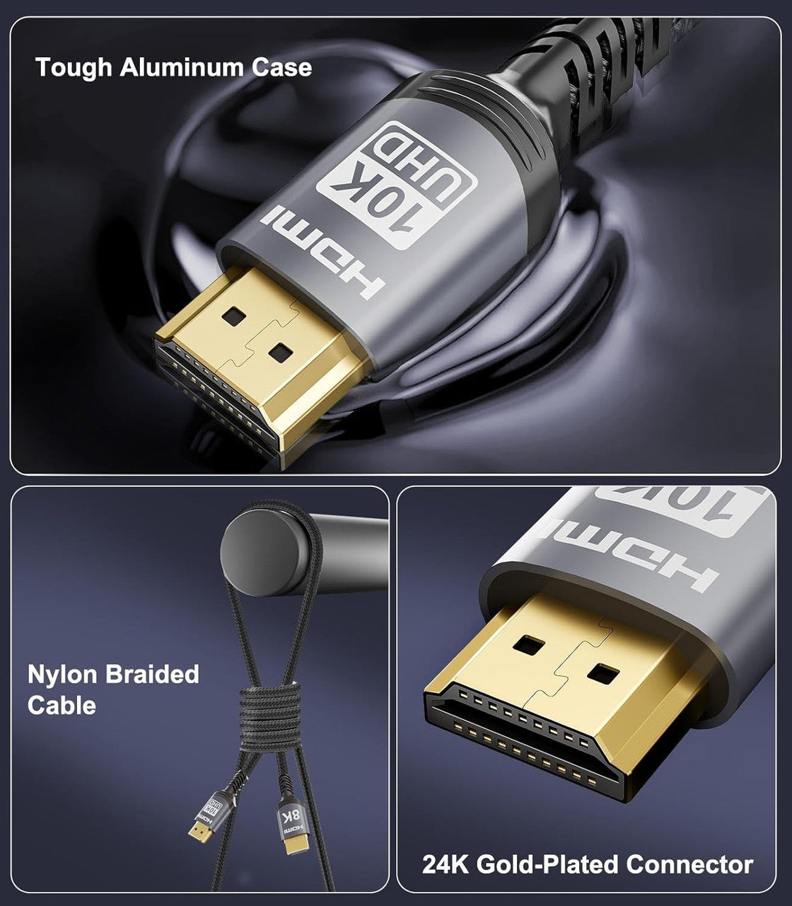Sniokco 10K 8K HDMI 2.1 Cable 0.5M, Certified 48Gbps Ultra High Speed HDMI® Cable 0.01ms 4K 240Hz 165Hz 120Hz 8K 60Hz eARC HDCP 2.3 2.2 DTS:X HDR10+ TV Monitor Projector Roku Sky-Q