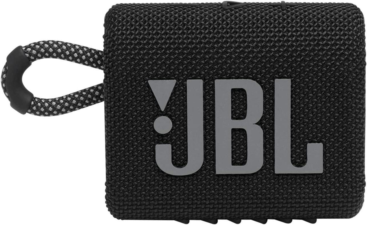 JBL GO 3 - Wireless Bluetooth portable speaker with integrated loop for travel with USB C charging cable, in white