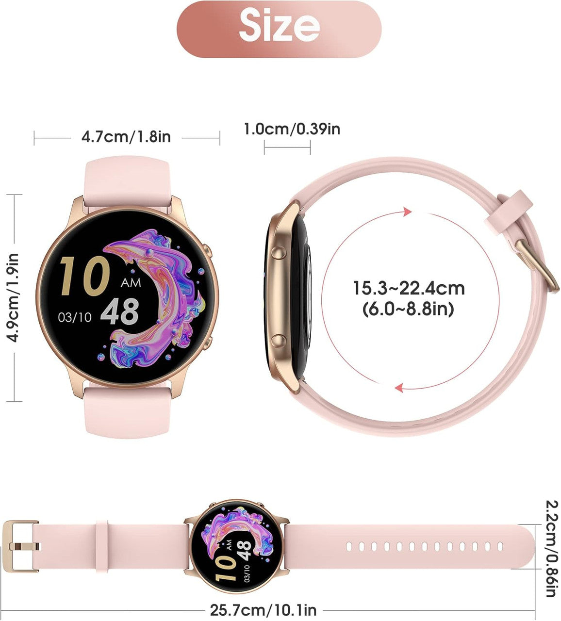 TUYOMA Women's Smart Watch – 1.32 Inch HD Smartwatch for Women, IP68 Waterproof Watch, DIY Dial, Oximeter, Sleep Monitor, Heart Rate Monitor, Pedometer, for Android iOS