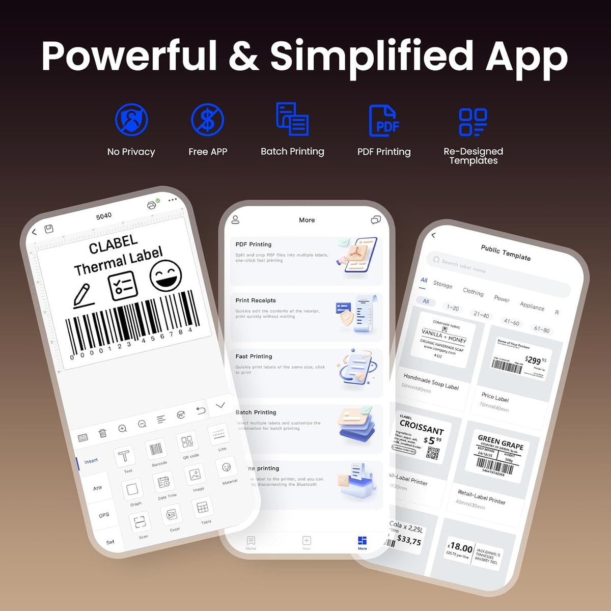 CLABEL Portable Thermal Label Printer: 221B Bluetooth Barcode Printer 2 Inch Wireless Label Maker Machine Compatible with iOS & Android for Small Business with 1 Roll 40x30mm