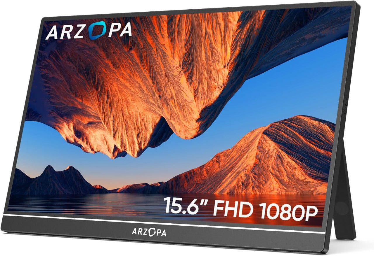 ARZOPA Portable Monitor, 15.6 Inch 1080 FHD Portable Monitor with External HDR Eye Care Screen and HDMI/Type-C/USB-C, for Laptop/PC/Mac/PS4/Xbox