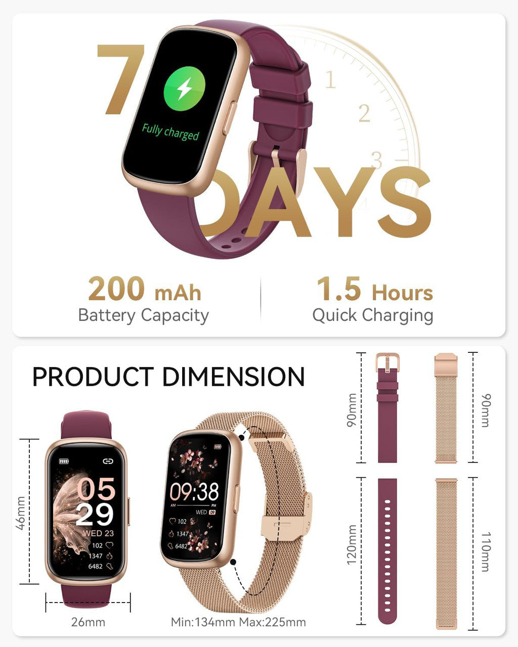 RUXINGX Women's Smartwatch, 1.47 Inch Fitness Watch with 24 Sports Modes, 24H Heart Rate Monitor, SpO2, Sleep Monitor, Menstrual Cycle, IP68 Waterproof Sports Watch, Pedometer with WhatsApp for
