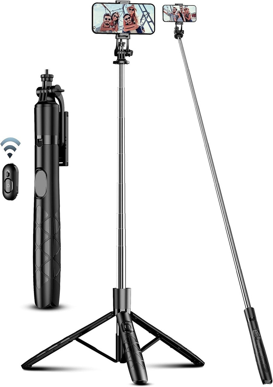SelfieShow 180 cm Mobile Phone Tripod Stand & Selfie Stick, Universal Phone Holder with Wireless Remote, Black, Compatible with iPhone, Samsung, Huawei & More, Stainless Steel, Cell Phone Tripod