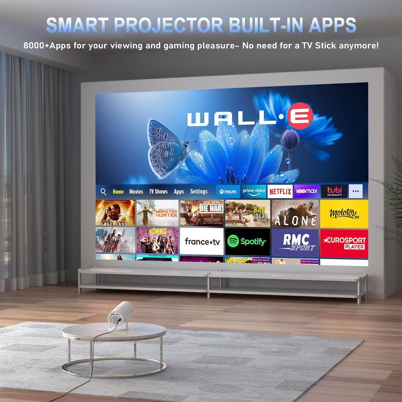 Mini Portable Projector Projector 4K 1080P Full HD Compatible Android 11 Netflix WiFi 6 BT5.2 Correction Trapezoid 180° Rotation Built-in Speaker HDMI/USB/TV Stick/PS5