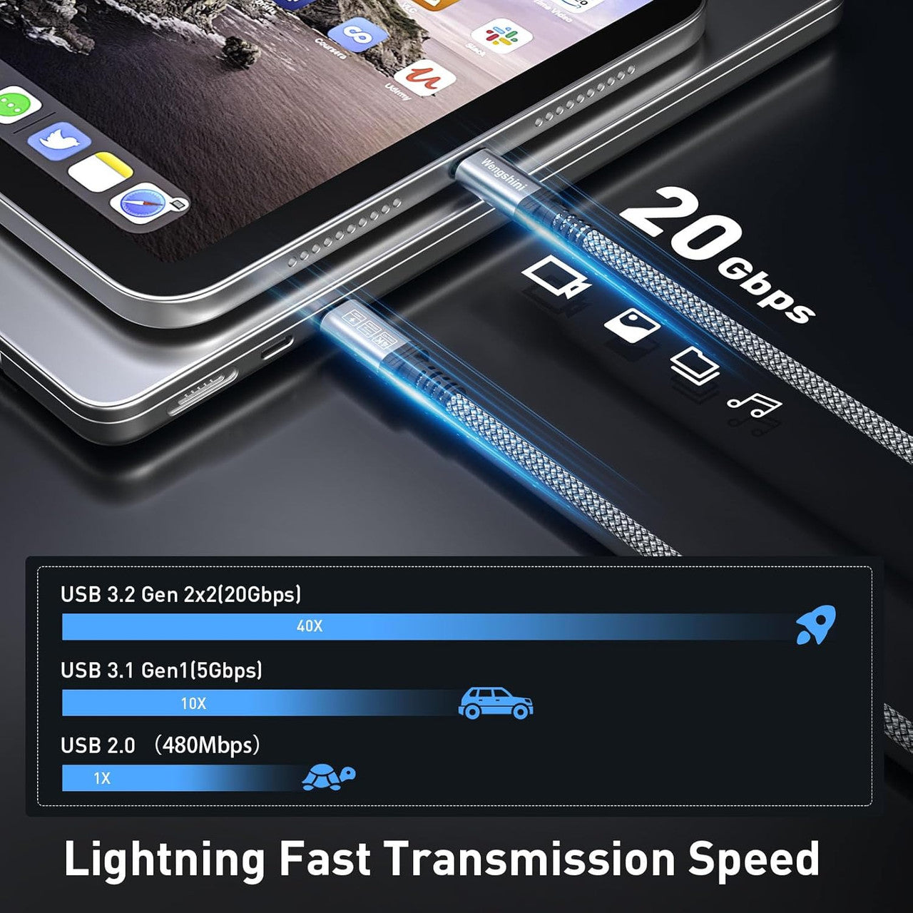 USB C to USB C Cable 2 m, 240 W/20 Gbps USB C 3.2 Gen2 Data Cable, 4K @ 60Hz Video Transmission Video Transfer for Laptop, Mobile Phone, Steam Deck, Tablet, SSD, Monitor etc.