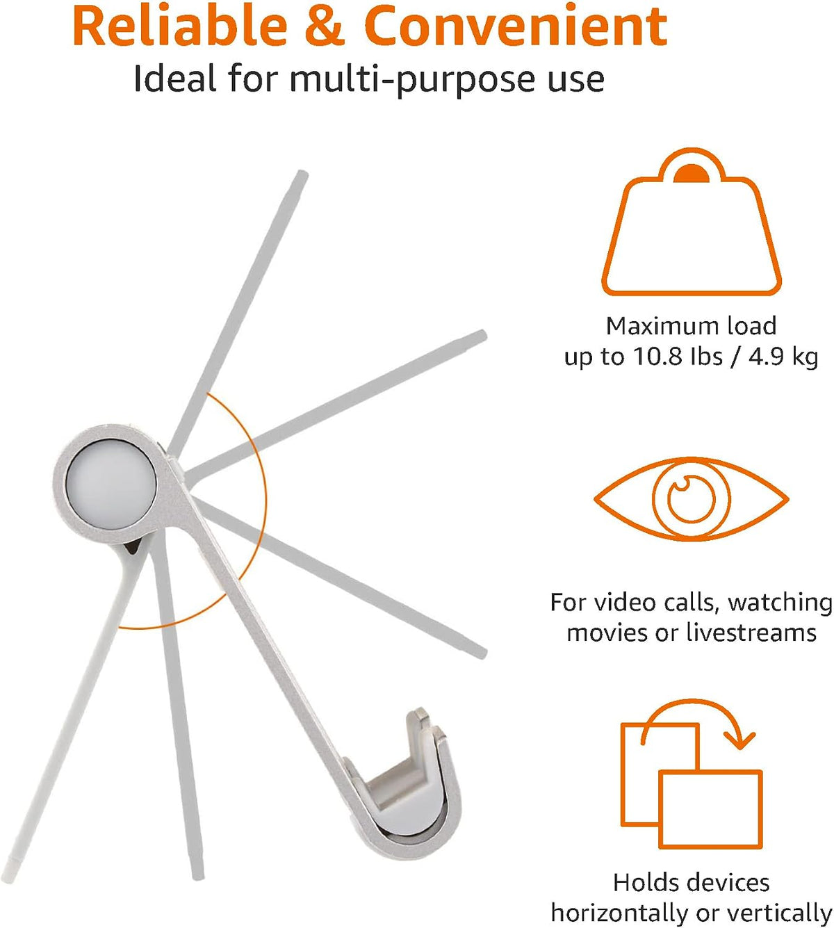 Amazon Basics Multi-Angle Portable Stand for Tablets, E-readers and Phones - Silver