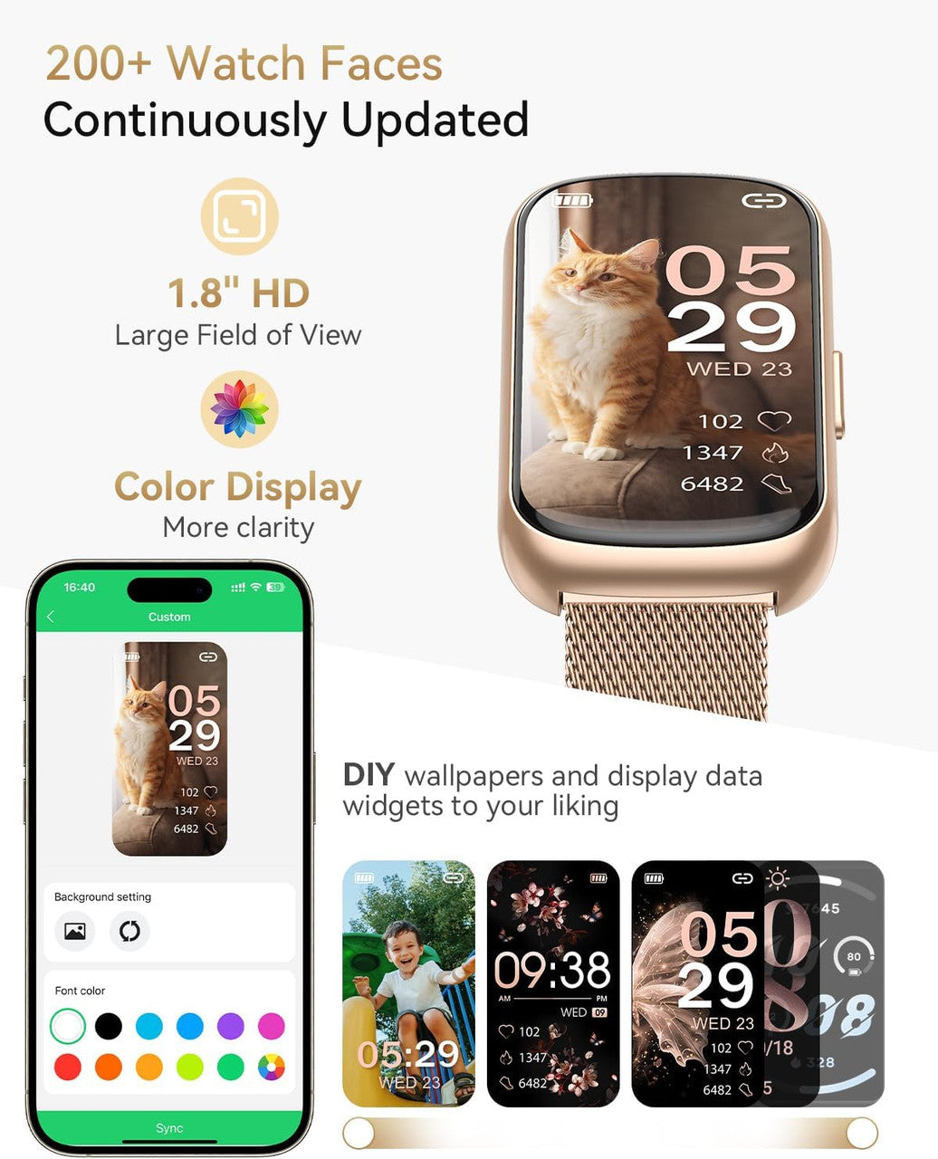RUXINGX Women's Smartwatch, 1.47 Inch Fitness Watch with 24 Sports Modes, 24H Heart Rate Monitor, SpO2, Sleep Monitor, Menstrual Cycle, IP68 Waterproof Sports Watch, Pedometer with WhatsApp for