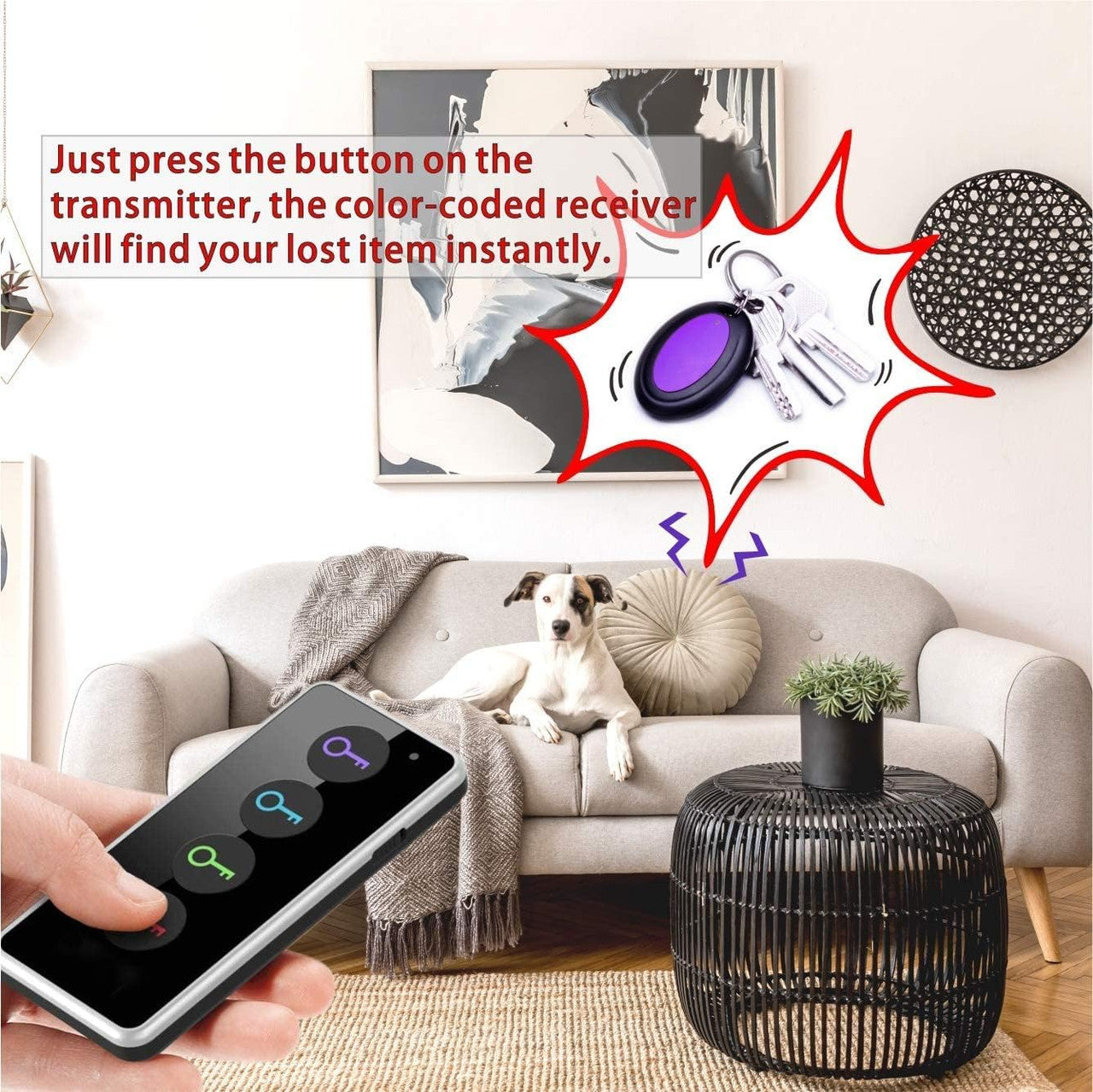 Key Finder Key Finder, Reyke Remote Finder Wireless RF Object Finder with LED Torch for Keys, Wallet, Phone and Pet Tracker (RF Transmitter, 4 Receivers)