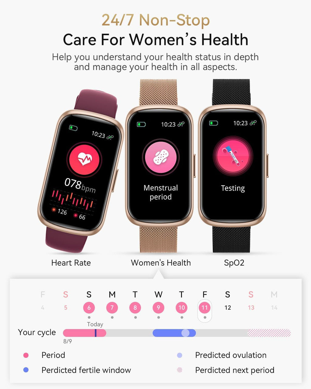 RUXINGX Women's Smartwatch, 1.47 Inch Fitness Watch with 24 Sports Modes, 24H Heart Rate Monitor, SpO2, Sleep Monitor, Menstrual Cycle, IP68 Waterproof Sports Watch, Pedometer with WhatsApp for