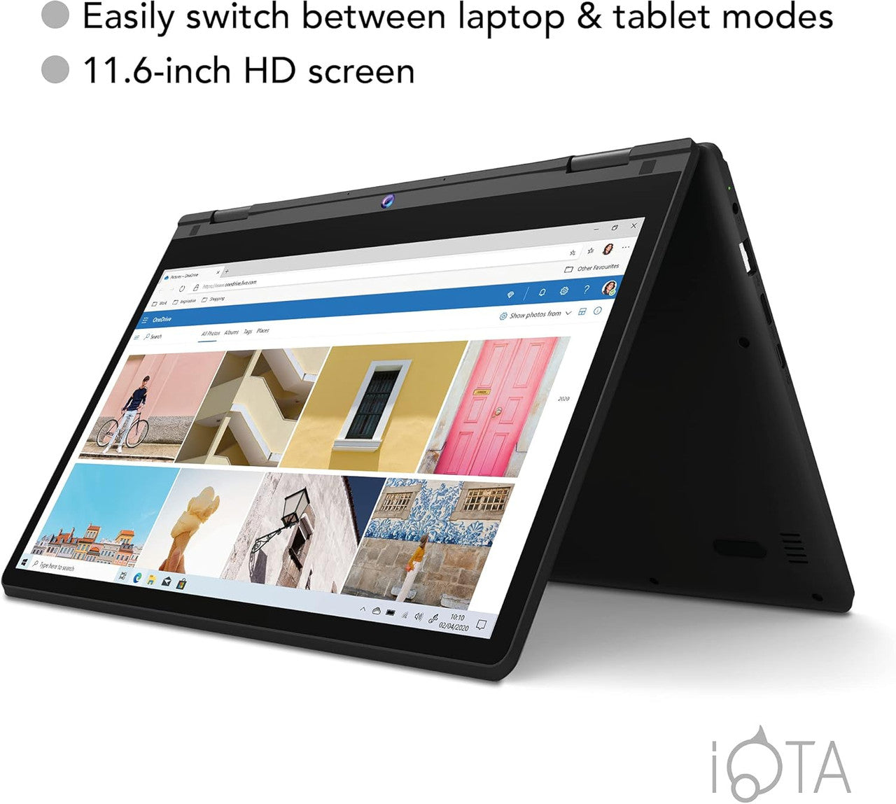 iOTA Flo 360 Touchscreen convertible Laptop 11.6 inch - (Celeron, 4GB RAM, 64GB eMMC, intel UHD graphics, Windows 11 S mode) - Black