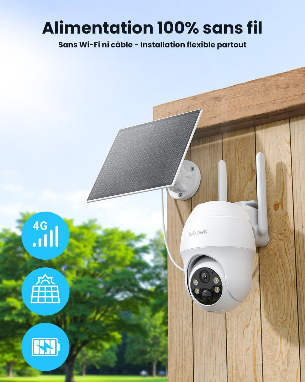 ieGeek 4G LTE Outdoor Surveillance Camera Battery with SIM Card, 2K Outdoor Solar Surveillance Camera with PIR Detection, 350°/90° Swivel, 15 m Colour Night Vision, 2-Way Audio, IP66