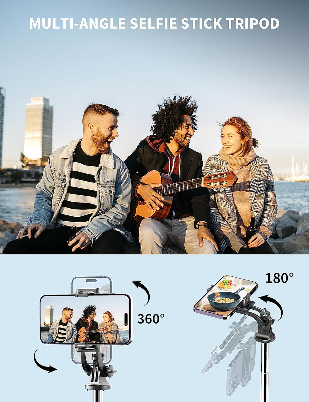 SelfieShow 180 cm Mobile Phone Tripod Stand & Selfie Stick, Universal Phone Holder with Wireless Remote, Black, Compatible with iPhone, Samsung, Huawei & More, Stainless Steel, Cell Phone Tripod