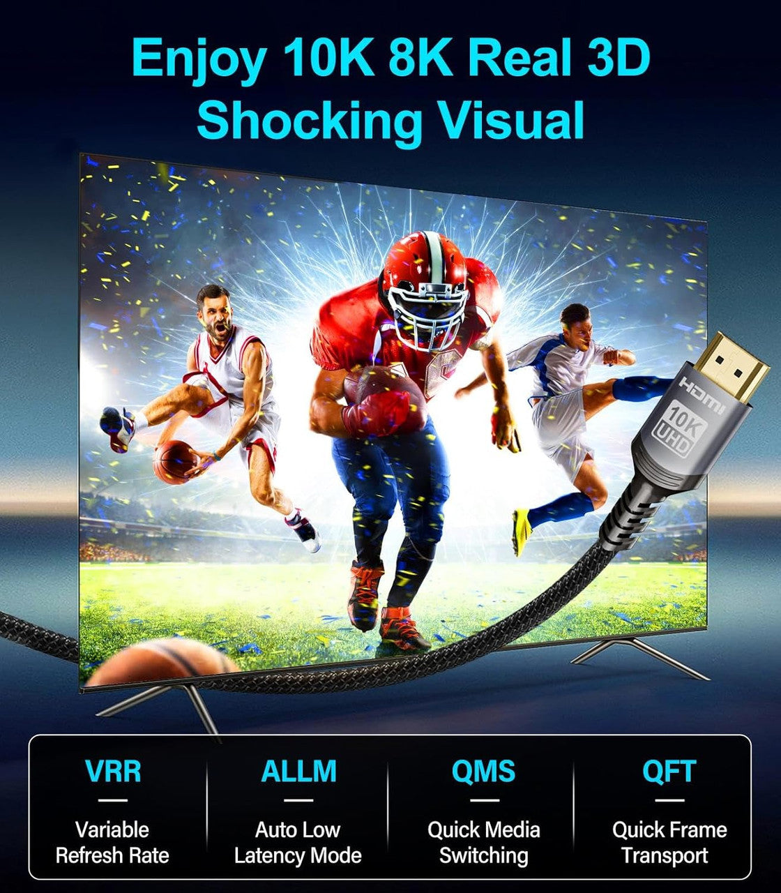 Sniokco 10K 8K HDMI 2.1 Cable 0.5M, Certified 48Gbps Ultra High Speed HDMI® Cable 0.01ms 4K 240Hz 165Hz 120Hz 8K 60Hz eARC HDCP 2.3 2.2 DTS:X HDR10+ TV Monitor Projector Roku Sky-Q