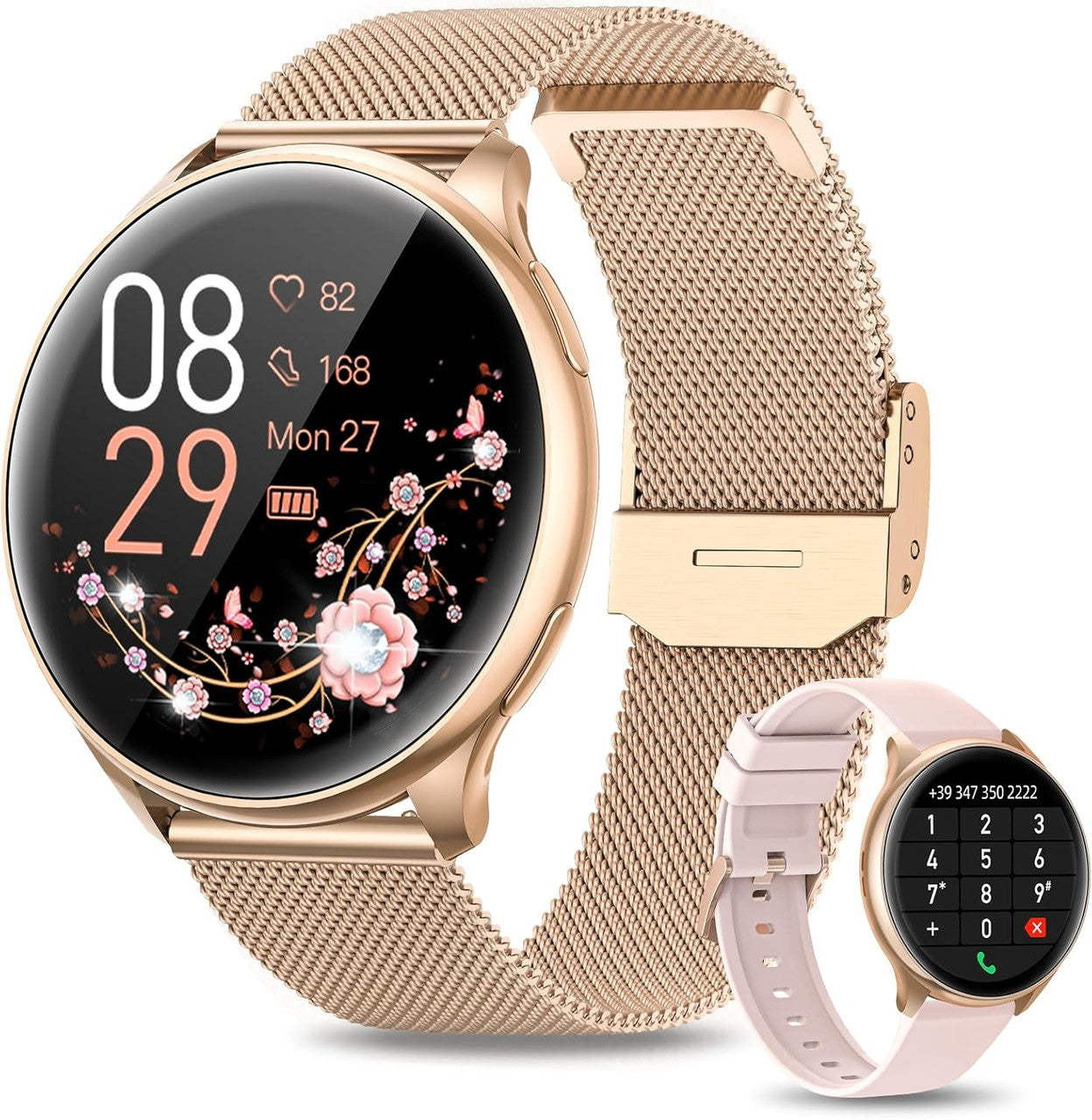 RUXINGX Women's Smartwatch with Phone Function, G35, 1.32 Inch HD Full Touch Screen Watch with SpO2 Heart Rate Monitor Menstrual Cycle Sleep Monitor Pedometer Calories Fitness Tracker IP68 iOS Android Rose