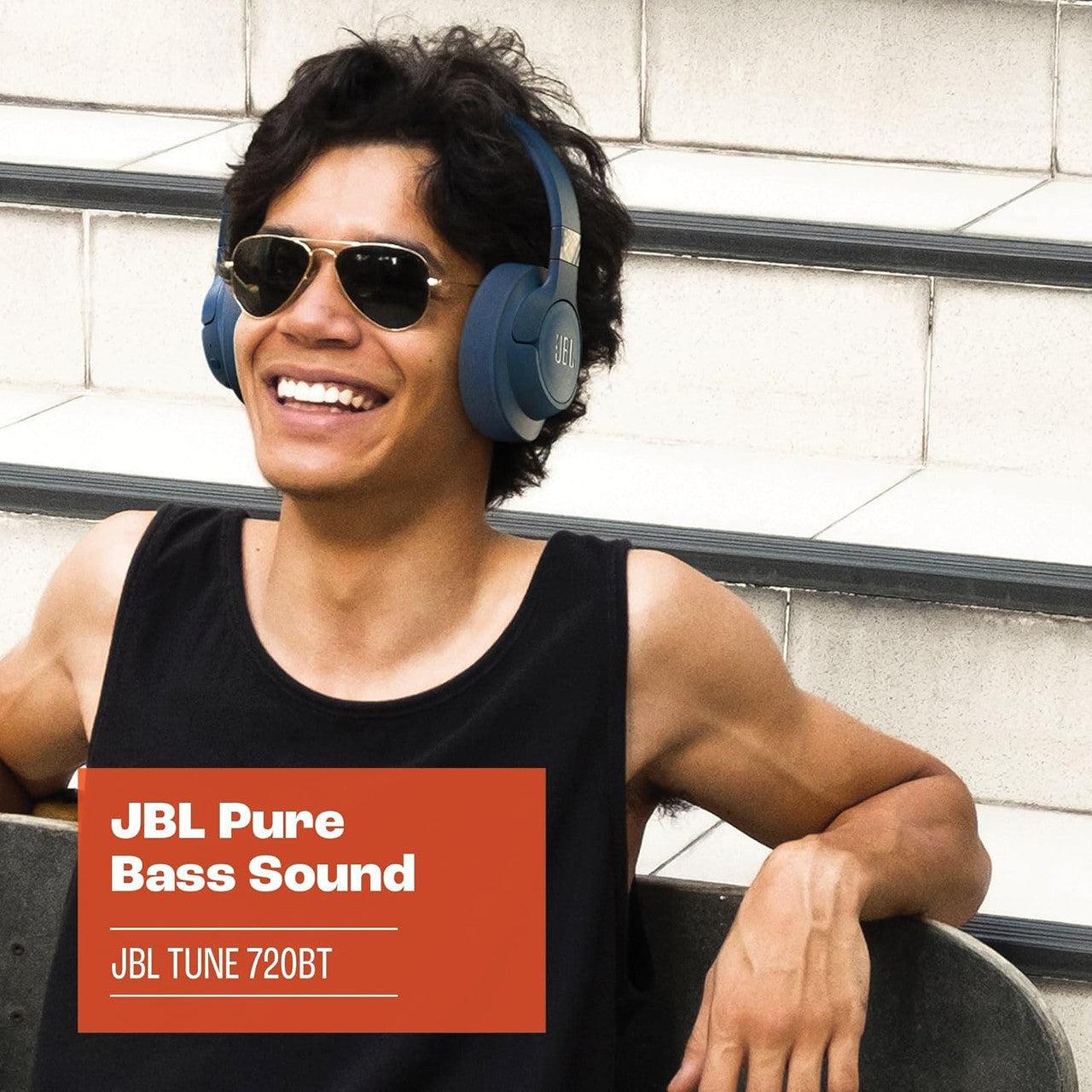 JBL Tune 720 BT Wireless Over-Ear Headphones with JBL Pure Bass Sound, Bluetooth 5.3, Hands-Free Calls, Audio Cable and 76-Hour Battery Life, Blue