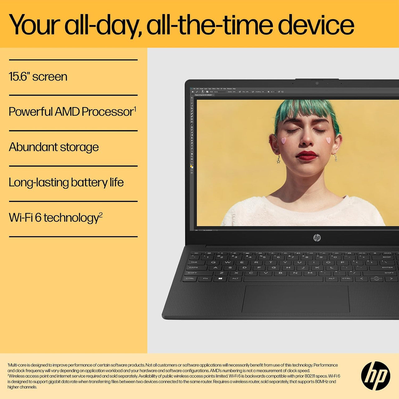 HP 15.6" Laptop | AMD Ryzen 5 7520U Processor | 16 GB RAM | 512 GB SSD | AMD Radeon Graphics | FHD Display | Up to 11hrs 15 mins battery | Win 11 | Dual Speakers | Jet Black | 15-fc0042sa