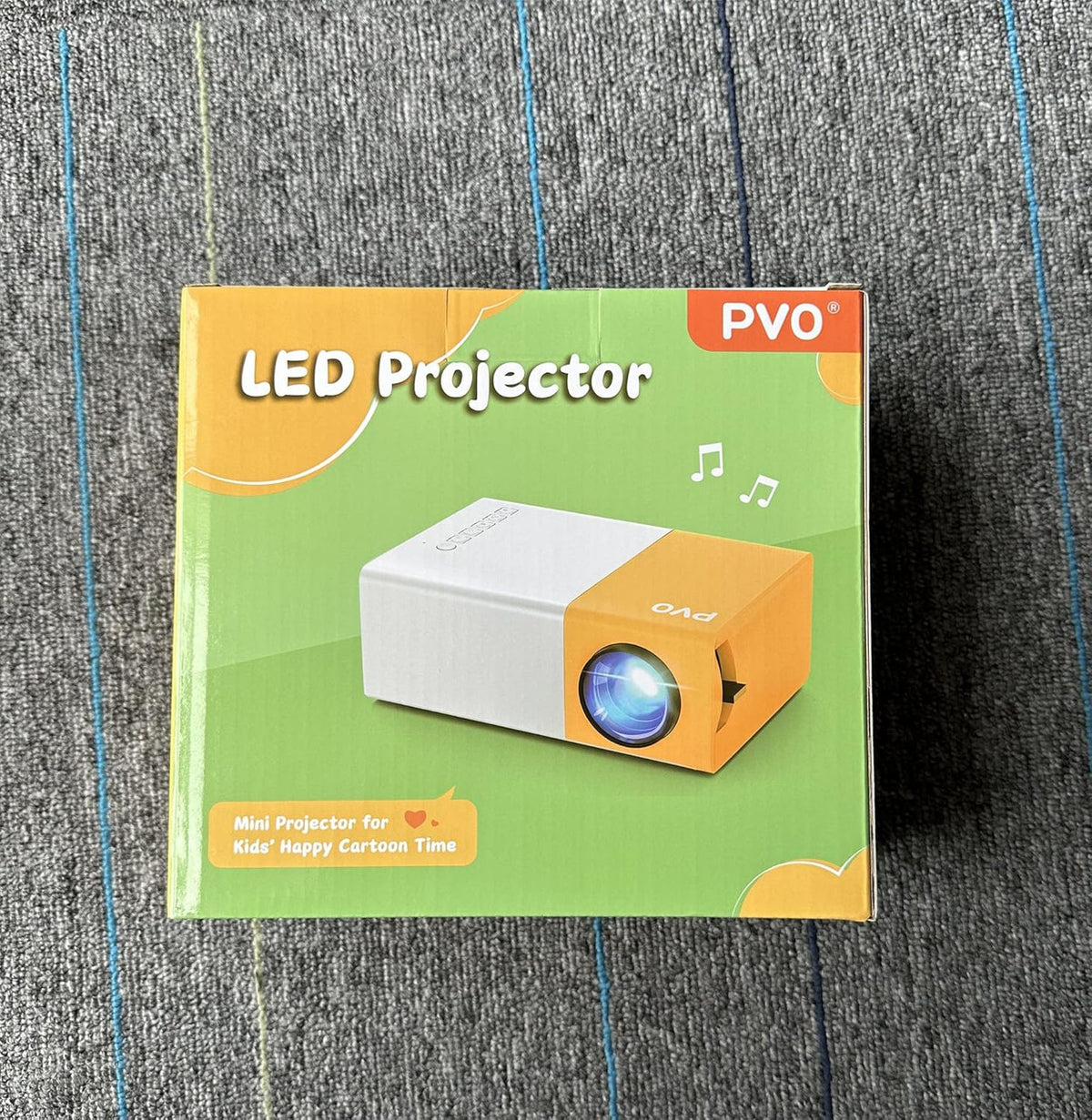 PVO Mini Projector Portable for Cartoon, Outdoor Video Projectors, LED Pico Movie Projectors for Home Theater, Kids Gift, Smartphone Can Directly Mirror to The Projector via Data Cable