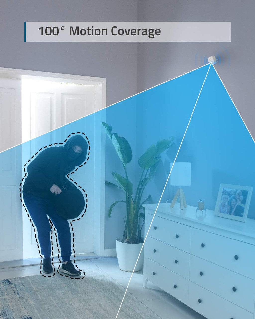 Motion Sensor, eufy Security Home Alarm System Motion Sensor, 100° Coverage, 30 ft Detection Range, 2-Year Battery Life, Adjustable Sensitivity (HomeBase Required), Optional 24/7 Protection Service