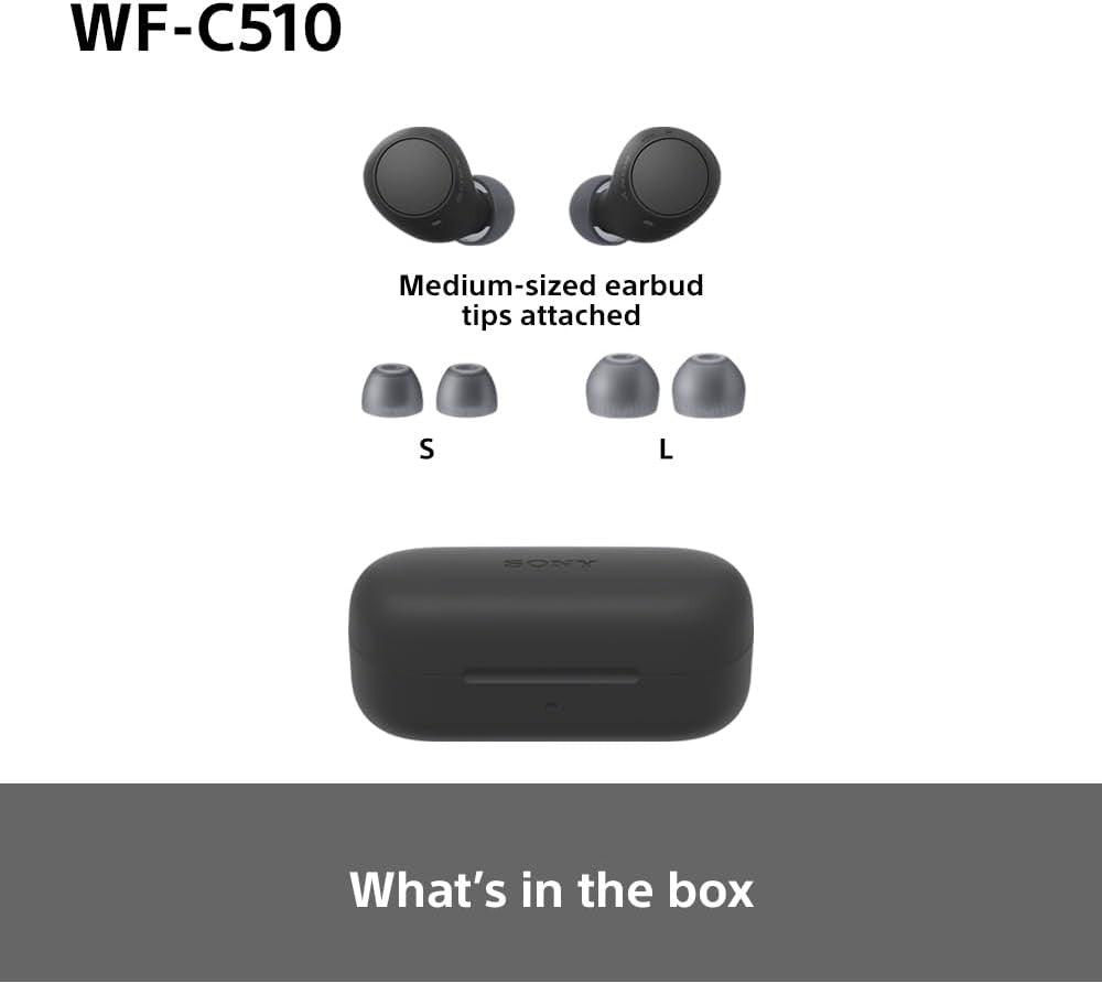 Sony WF-C510 Truly Wireless Earbuds – Small, Light, Bluetooth In Ear Headphones with Multipoint Connection, Ambient Sound, IPX4 Rating, Spotify Tap, Quick Charge, 22 HR Battery, iOS & Android - Black