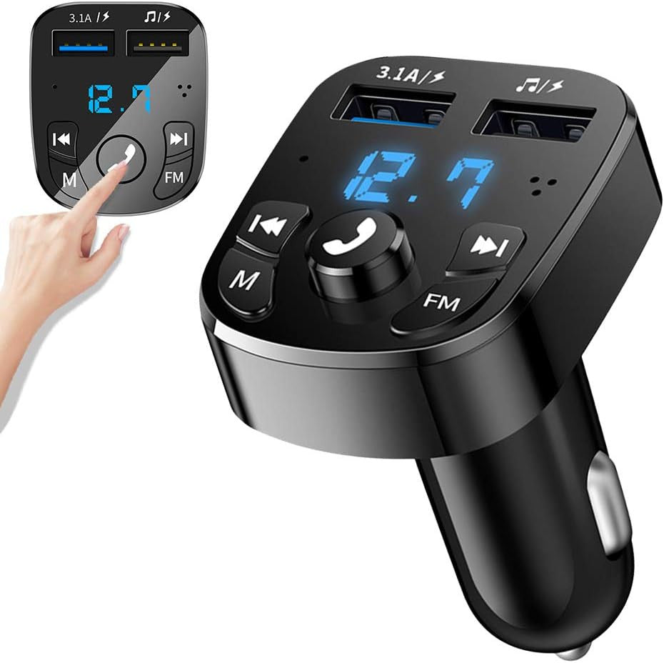 FM Transmitter Bluetooth Handsfree Car Charger Fast Charger with Dual USB Ports MP3 Player Wireless Radio Adapter Support TF Card/USB Flash Drive