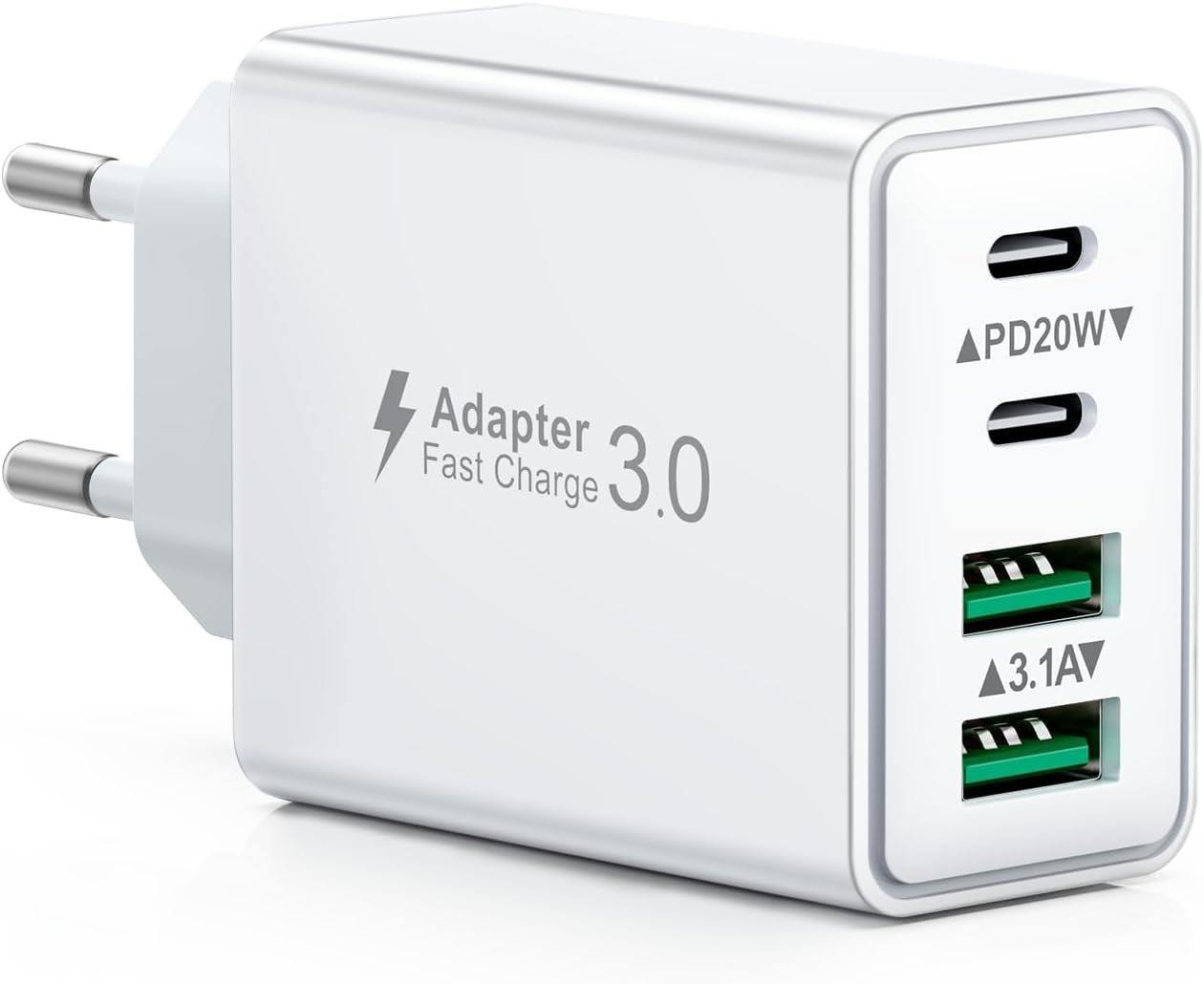 USB C Socket, 40 W 4-Port USB Power Supply Multiple Charging Type C Charger Multiple Plug Quick Charge for iPhone 16 15 14 13 12 11 Pro Max Plus, Samsung