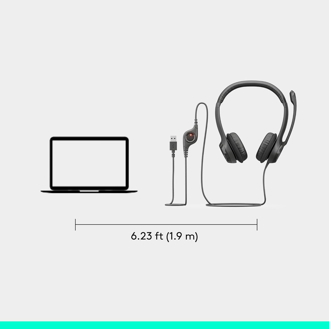 Logitech H390 Wired Headset for PC/Laptop, Stereo Headphones with Noise Cancelling Microphone, USB-A, In-Line Controls, Works with Chromebook - Black