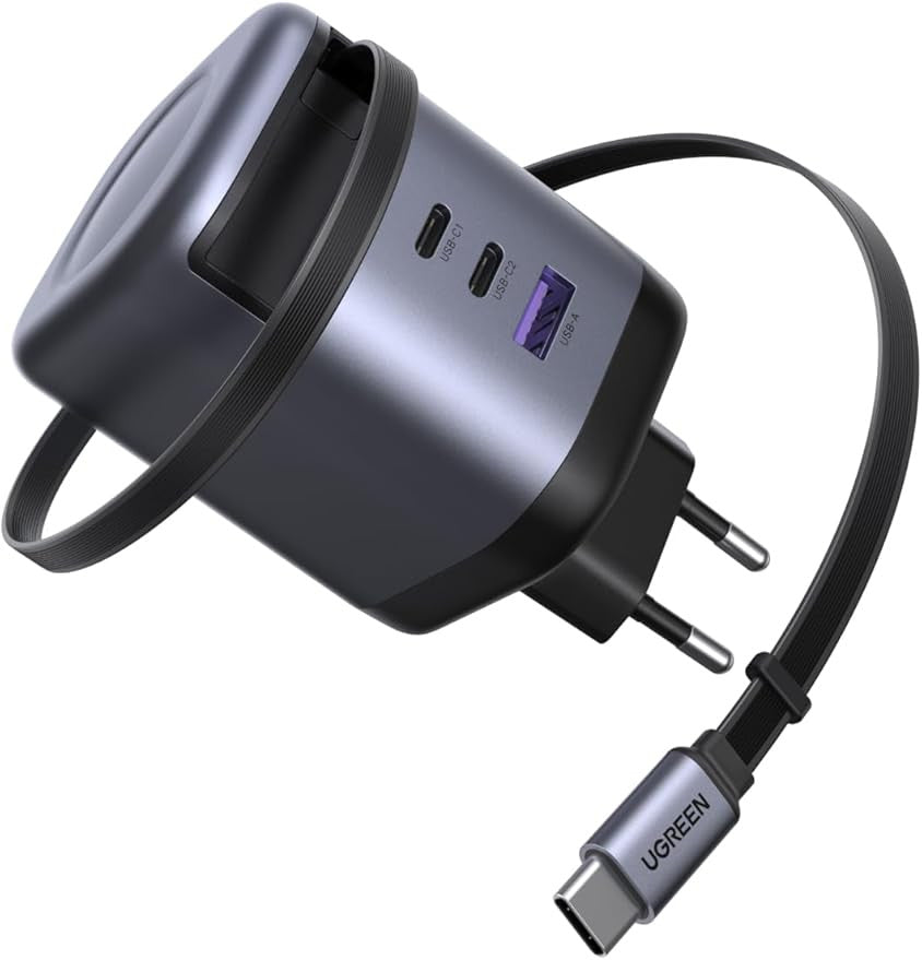 UGREEN Nexode 100W USB C Fast Charger with Built-in Retractable Cable GaNInfinity Compatible with MacBook Pro Air iPhone 17 Pro Max Air 16 Plus 15 14 13 12 Galaxy S25 Ultra S24 S23 Pixel 9 8 iPad