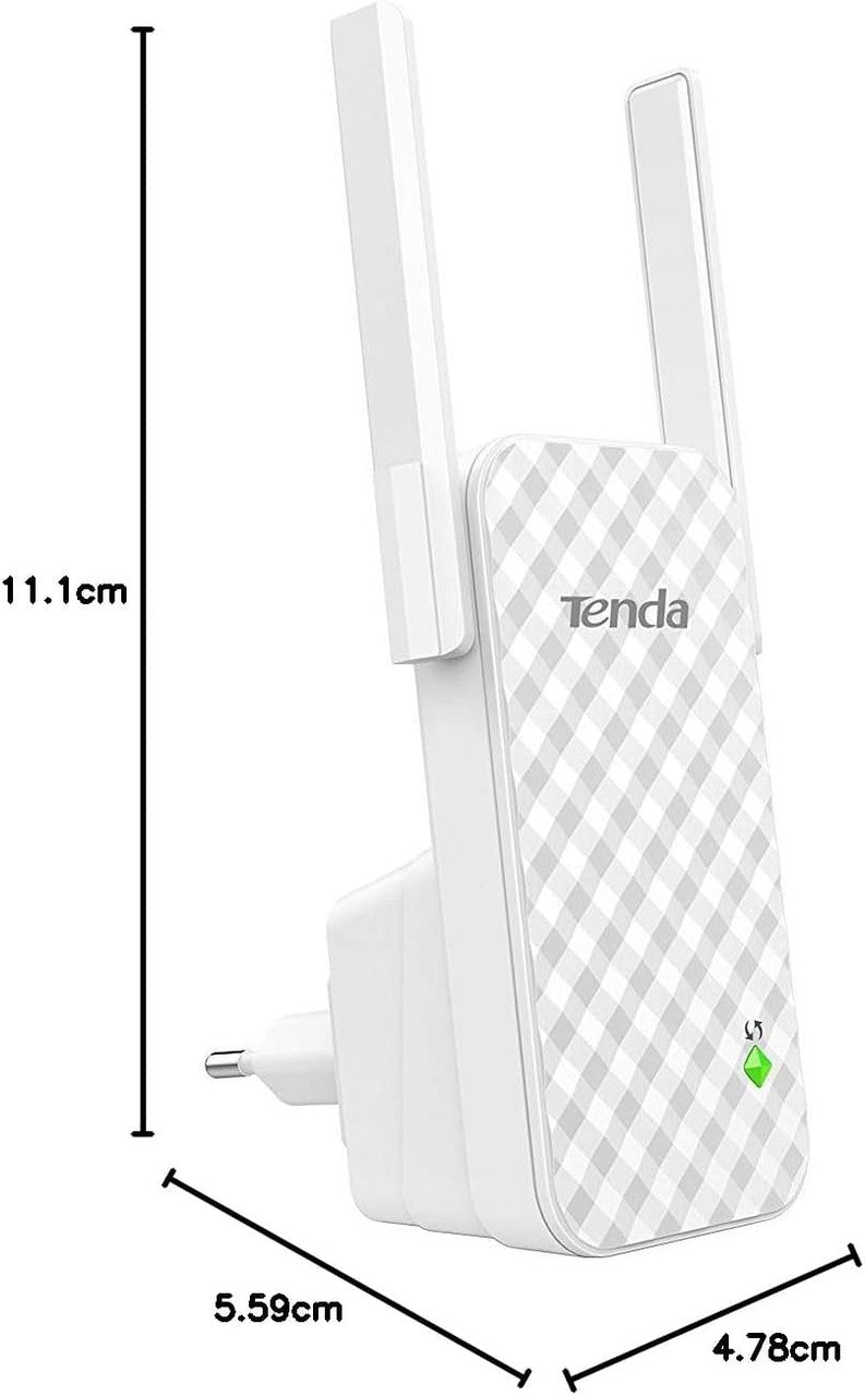 Tenda A9 N300 universal WLAN amplifier repeater with two antennas for maximum coverage (300 Mbps, WPA, WPA2, compatible with all common WLAN routers) white