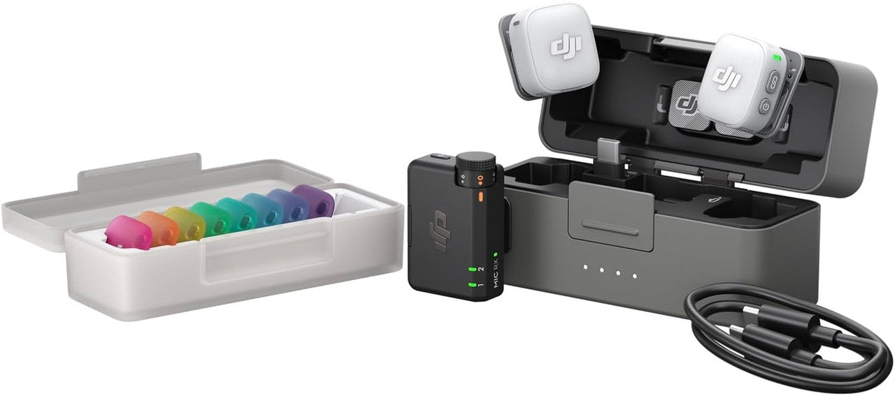 DJI Mic Mini 2 (2 TX + 1 Standard RX + Charging Case), Lavalier Wireless Vlogging Mic for iPhone/Android/Camera, Bluetooth Microphone, Noise Cancelling, 48h Battery, Multi-Color Cover